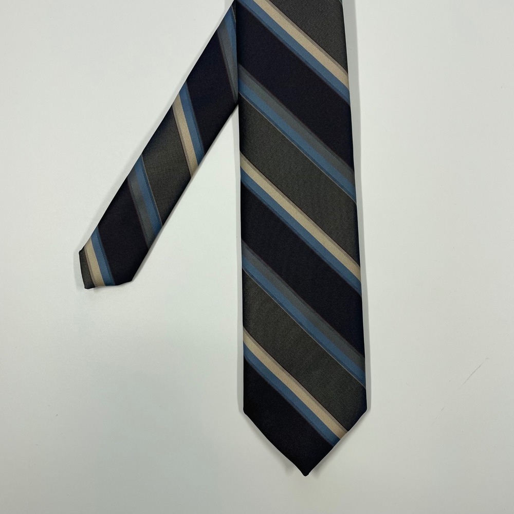 First Avenue Blue Grey Striped Silk Blend Necktie Mens OS